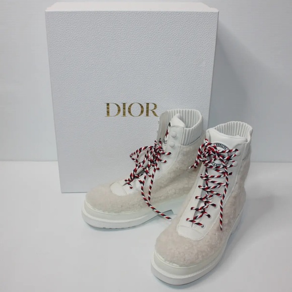 Dior Women's Ankle Boots. leather, lace-up, round toe, chunky, Off white,Size:39 - Picture 4 of 15